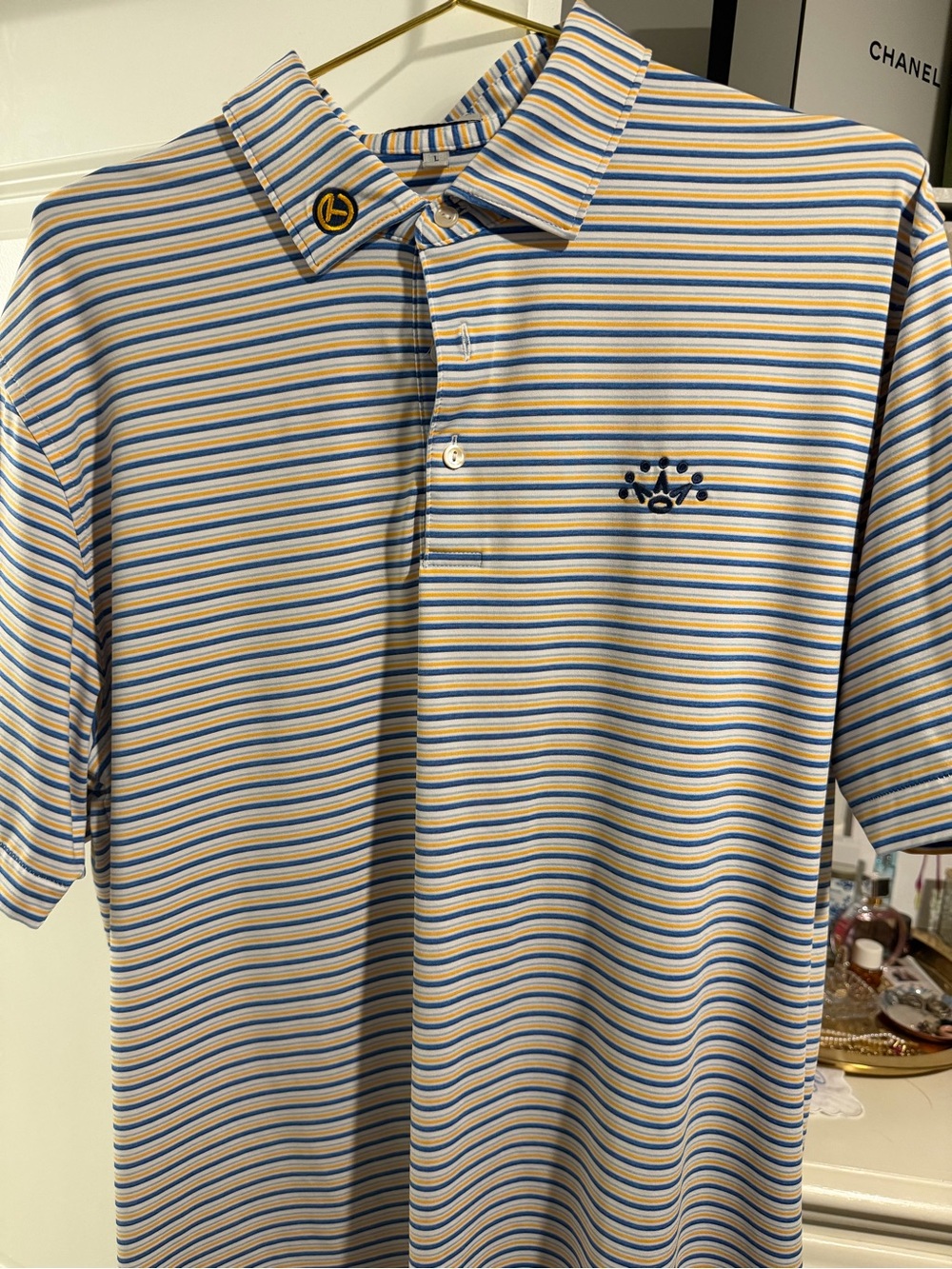 Scotty Cameron Peter Millar Blue and Yellow Striped Polo